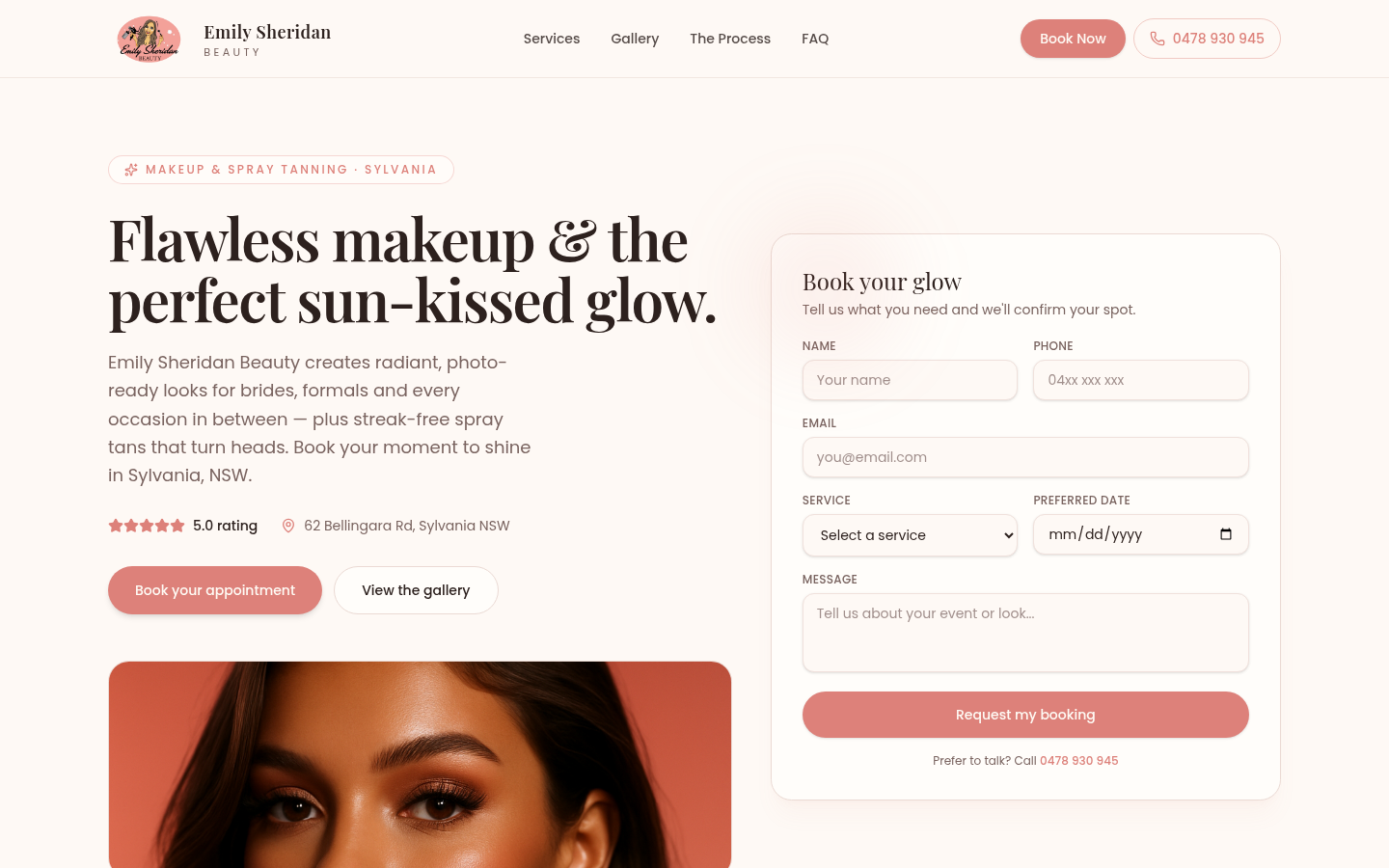Emily Sheridan Beauty website built by The Simple Site Guys